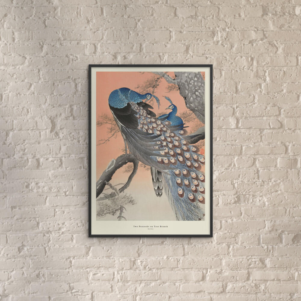 POSTER mit Rahmen A.P. Atelier - Two Peacocks on Tree Branch - Multicolor/Schwarz, Holz/Papier (50/70cm) - Poster&Frame