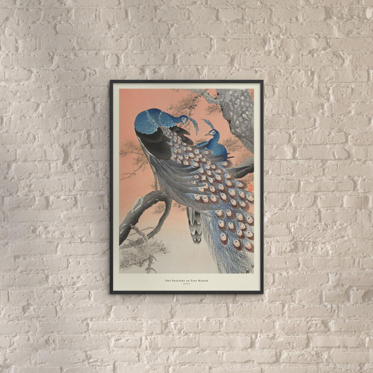 POSTER mit Rahmen A.P. Atelier - Two Peacocks on Tree Branch - Multicolor/Schwarz, Holz/Papier (50/70cm) - Poster&Frame