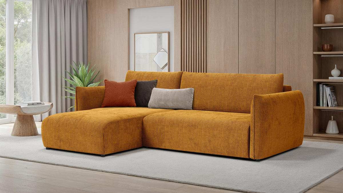 ECKSOFA TAUER 3-Sitzer rechts, safran - Gelb/Schwarz, Holz/Textil (248/173cm) - Courtois Laville