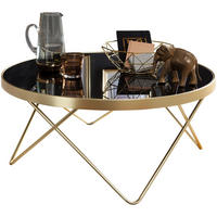 BEISTELLTISCH Schwarz Glasplatte Goldene Beine Retro-Stil 82cm Durchmesser - Goldfarben/Schwarz, Glas/Metall (82/82/39cm) - KADIMA DESIGN