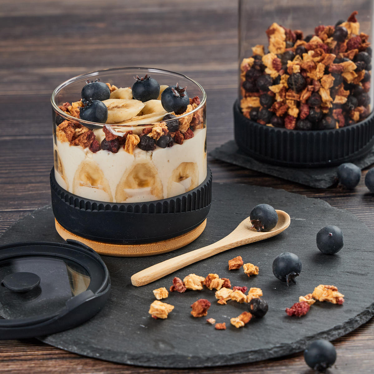 3XVORRATSGLAS - Multicolor, Glas/Kunststoff (10/17/10cm) - Relaxdays