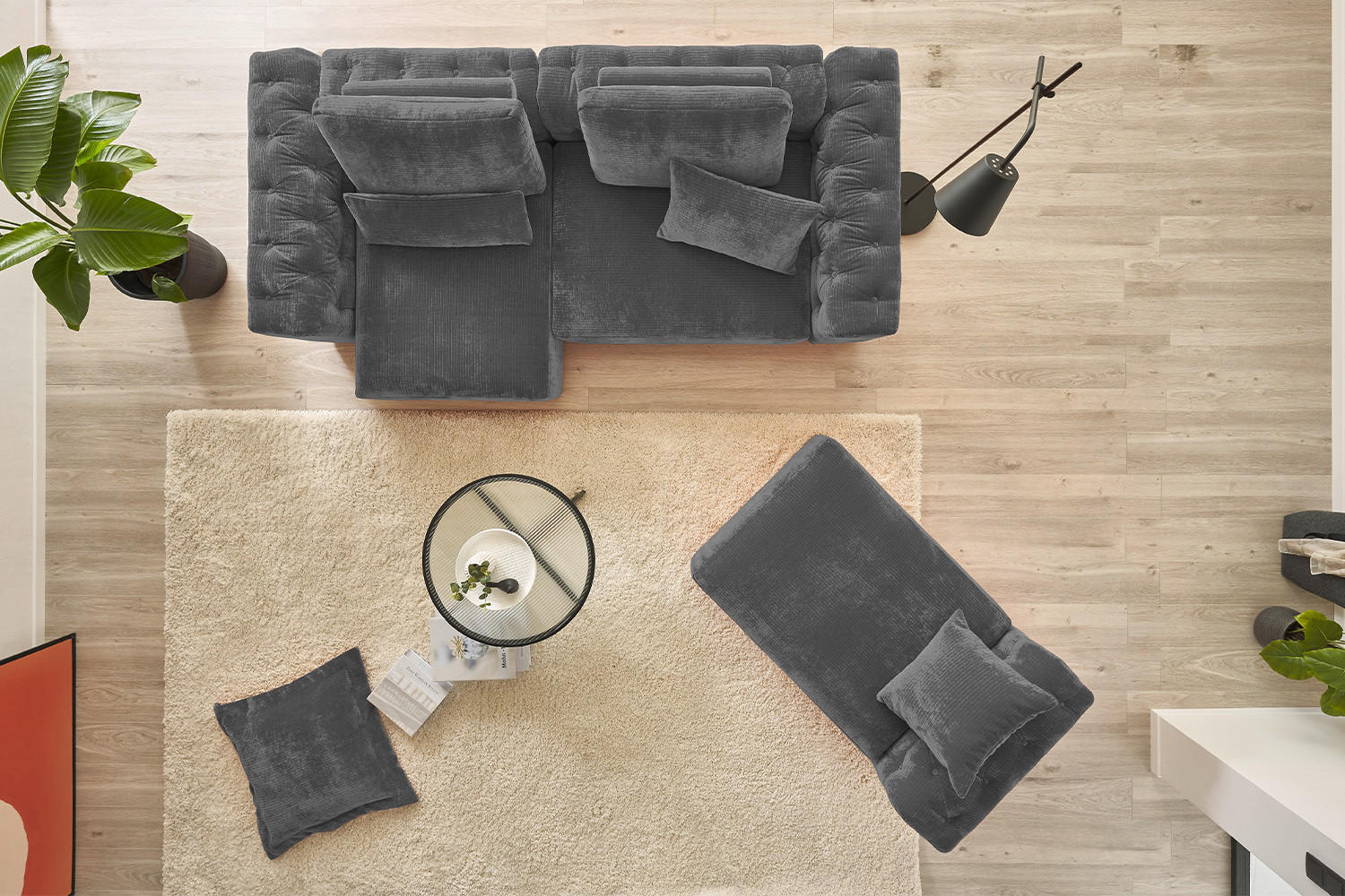 MODULSOFA SEPHI Anthrazit Cord - Anthrazit/Schwarz, Kunststoff/Textil (375/62/109cm) - KAWOLA