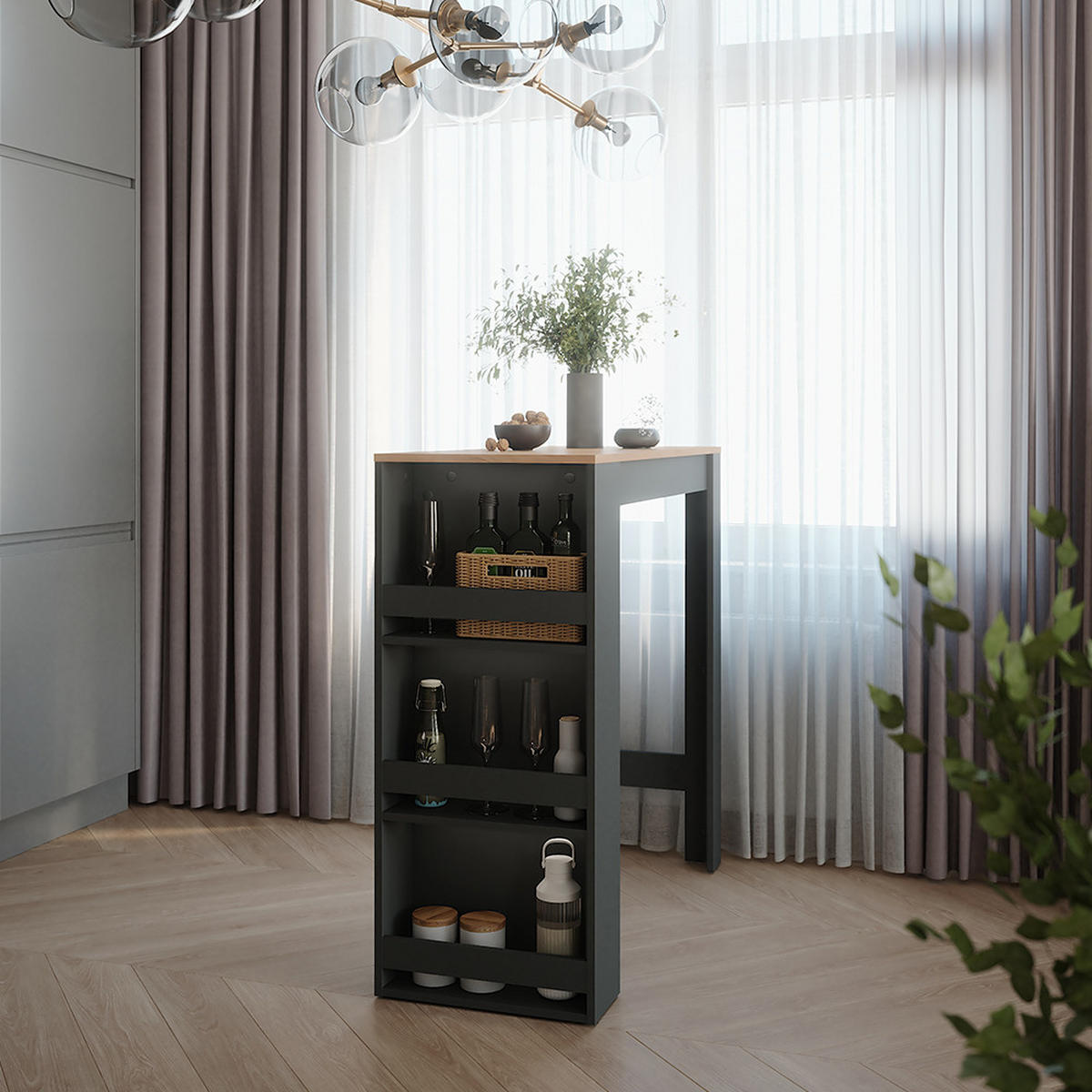 BAROVÝ STŮL Repose Zlatý dub power/antracit - medově dubová/antracitová, kompozitní dřevo (110/45/106cm) - Vicco