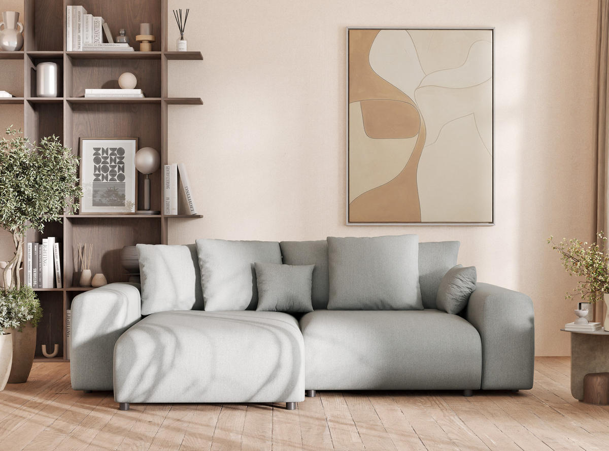 ECKSOFA MIT SCHLAFFUNKTION Solo Hellgrau Webstoff - Hellgrau/Schwarz, Holz/Holzwerkstoff (255/168cm) - Maison de Reve