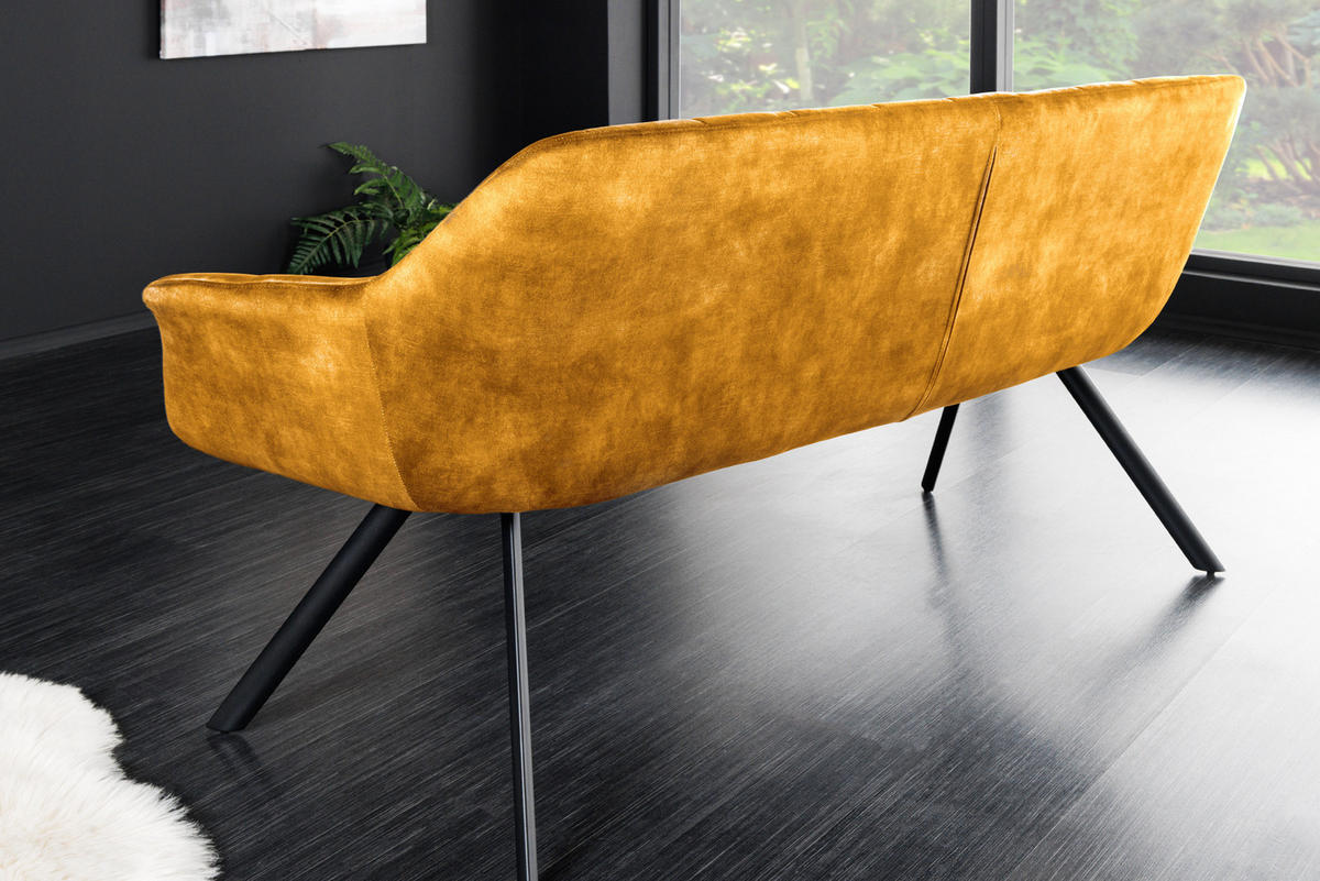 SITZBANK PAPILLON Samt Metall Senfgelb 165 cm - Gelb/Schwarz, Textil/Metall (165/85/65cm) - riess-ambiente