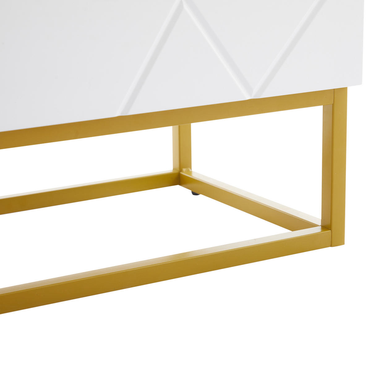 ANRICHTE 130/38/76 cm in Weiß/Gold mit Hochglanzfront und 3 Türen - Weiß, Holzwerkstoff (130/76/35cm) - Flora Grace