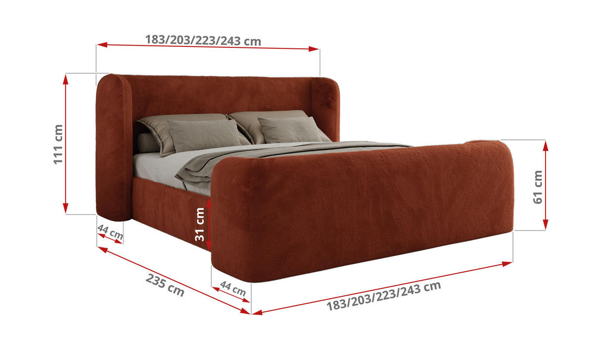 POLSTERBETT EMORA CLASSIC DUO 140/200 - Orange Plüsch - ohne Matratze - Orange, Textil (140/200cm) - MKS