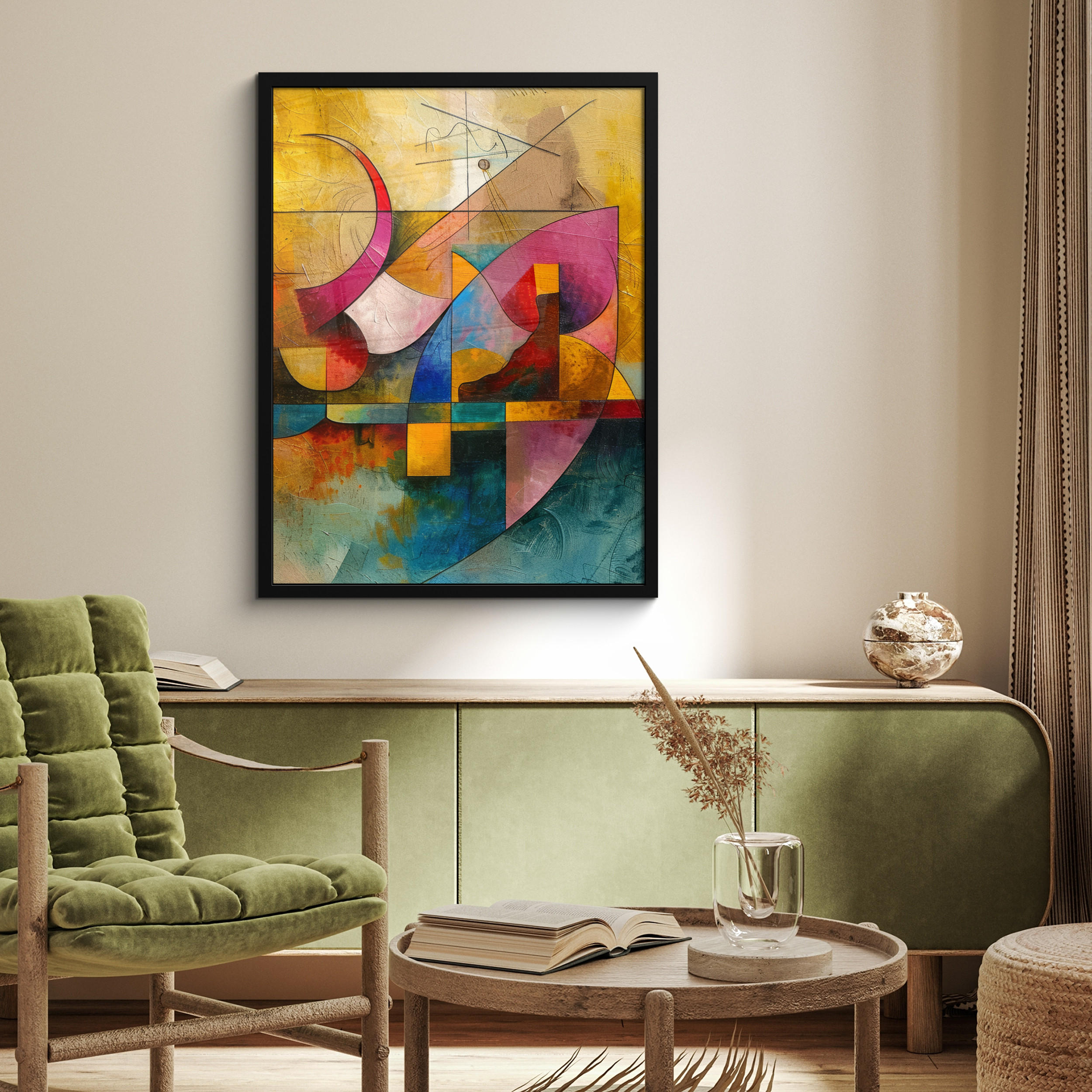 GERAHMTES BILD Kunst - Abstrakt - Modern 60x80 cm - Gelb, Papier (60/80cm) - MuchoWow