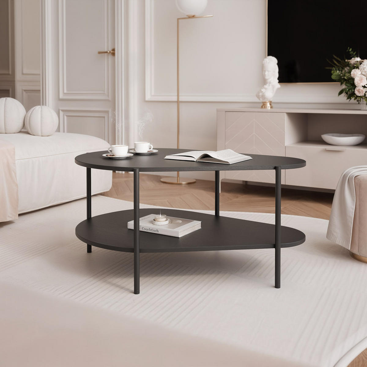 COUCHTISCH LORIEN 90/65/45 cm Rechteckig, Schwarz - Schwarz, Holzwerkstoff/Metall (65/90/45cm) - Idohome