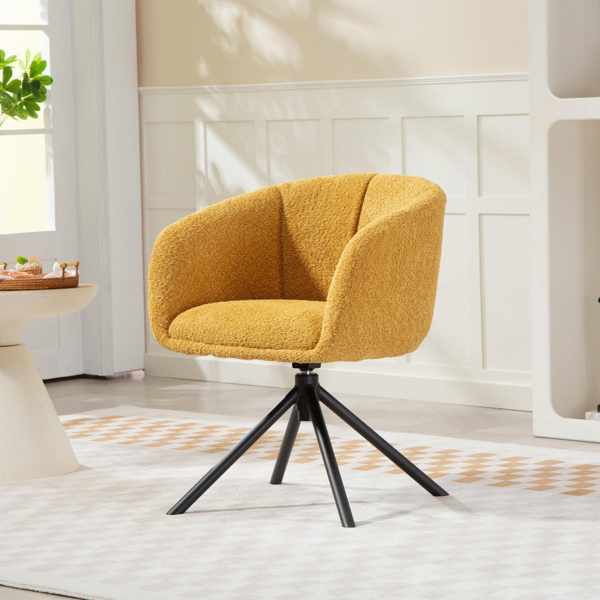 SESSEL Loungesessel mit Armlehne, 360° Drehfunktion, Leinenoptik, Gelb - Gelb, Textil (58.5/78.5/59cm) - HOMCOM
