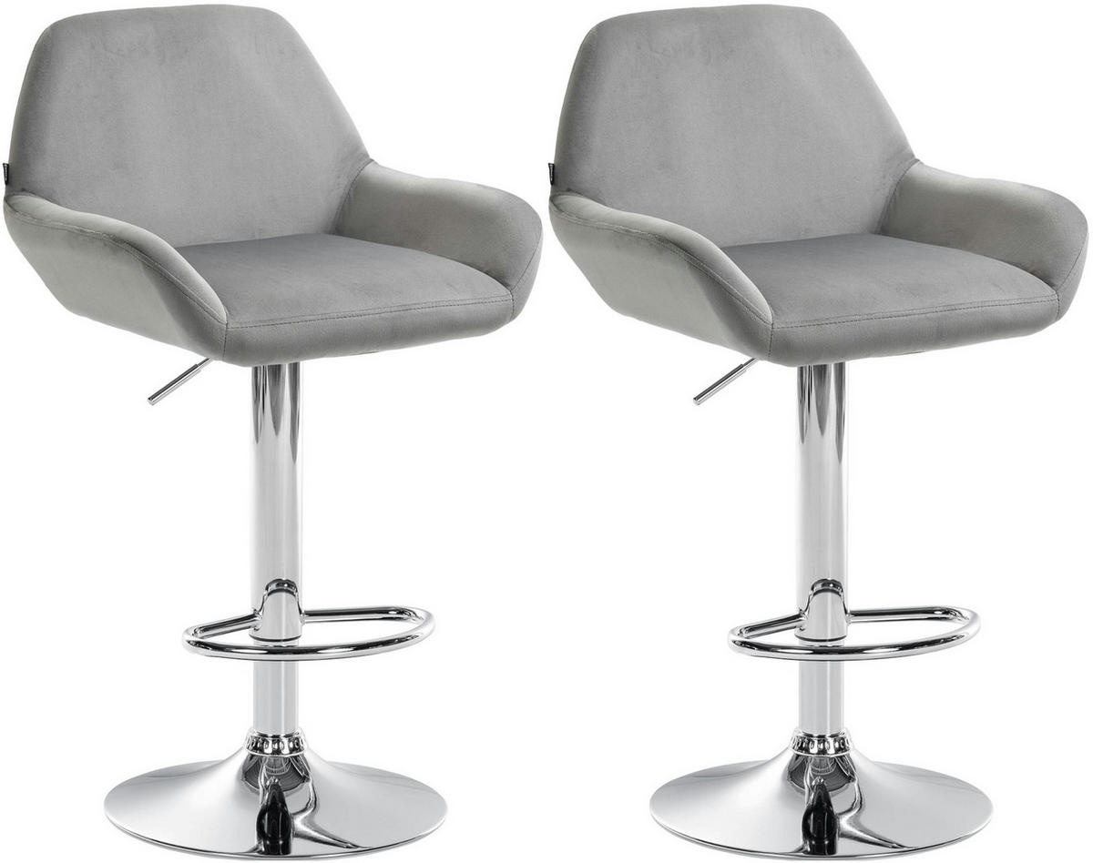BARHOCKER 2er Set Samt Grau - Chromfarben/Grau, Textil/Metall (51/89/52cm) - CLP