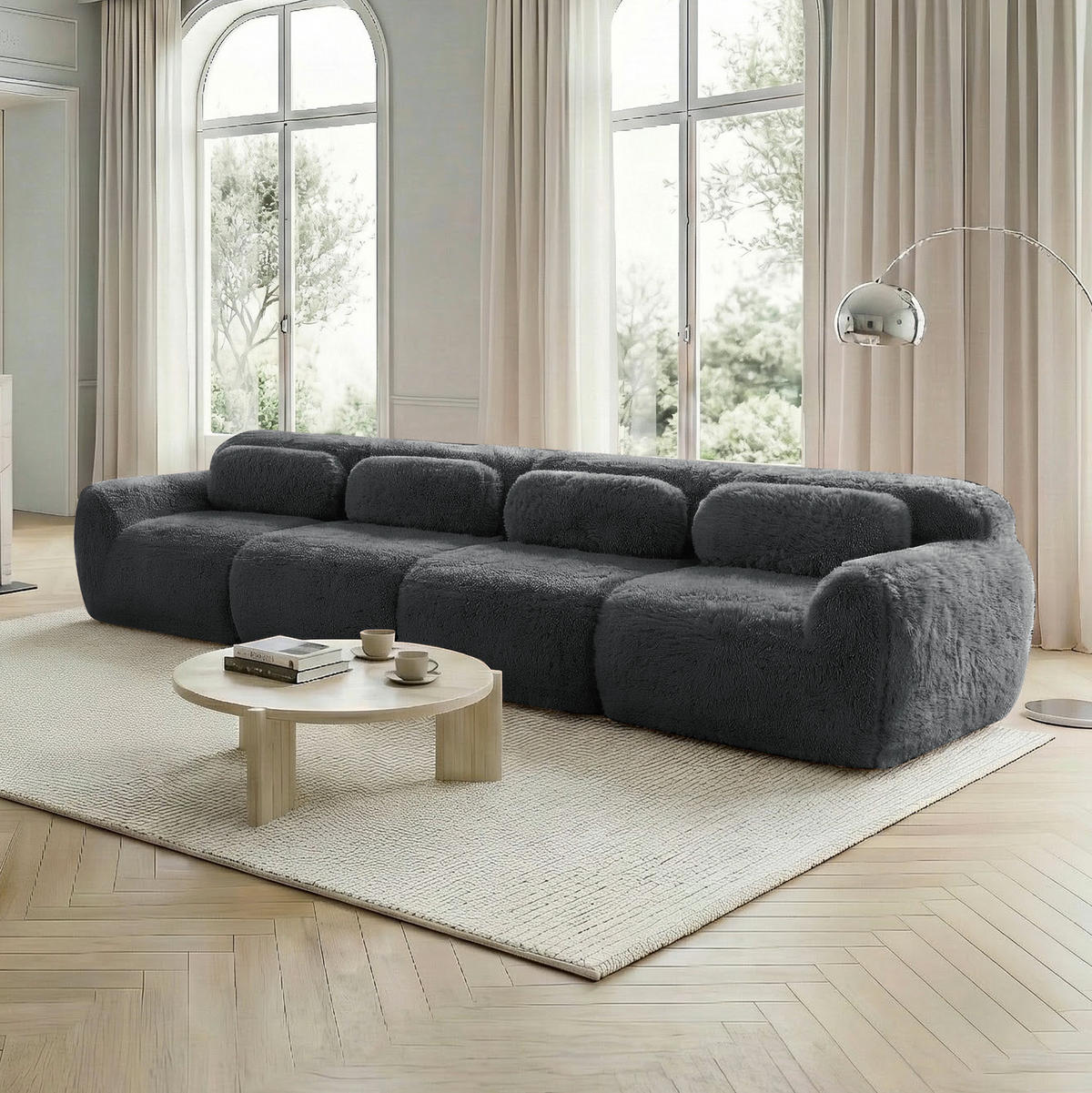 SOFA modular Plüsch Grey - Grau, Kunststoff (104/73/378cm) - Meubliv
