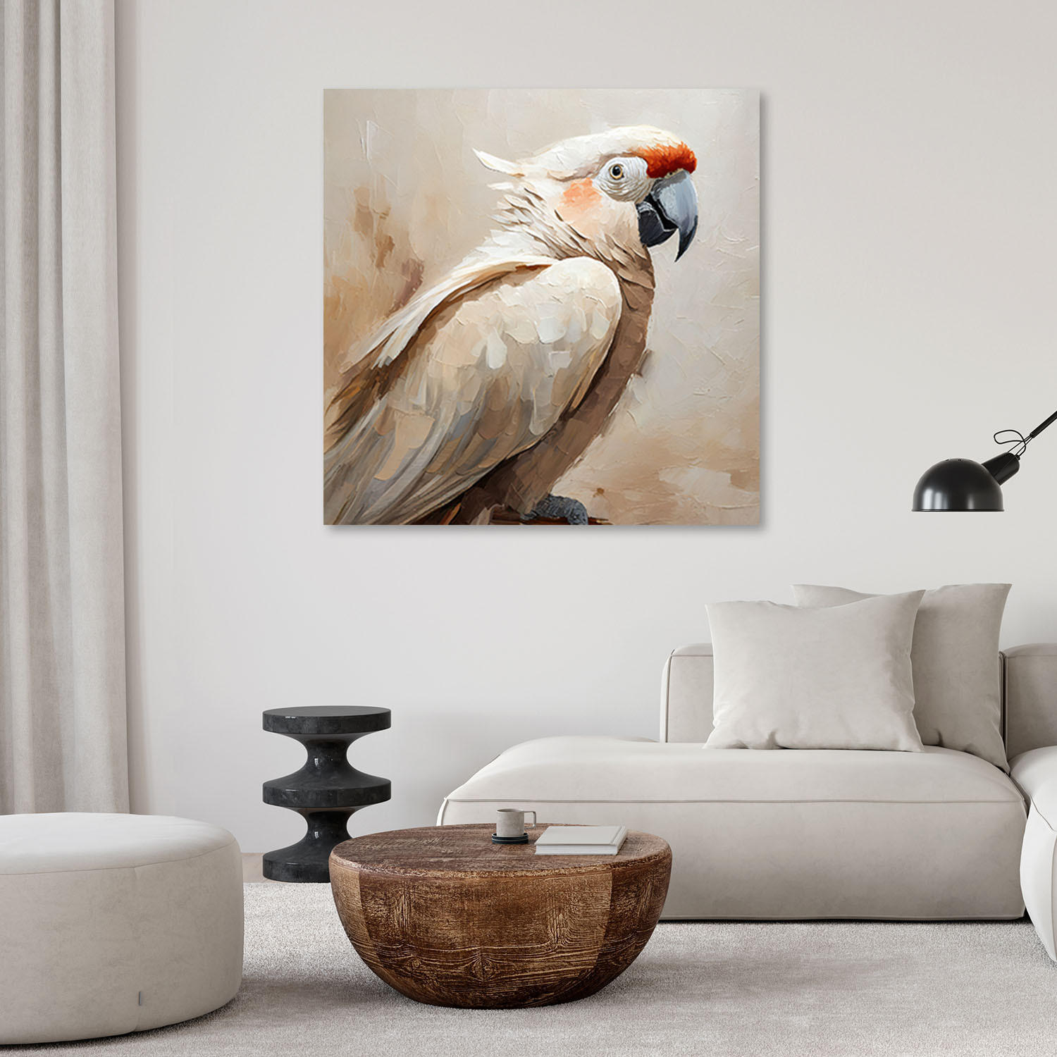 LEINWANDBILD Papageienvögel beige gemalt 30x30cm - Beige, Textil (30/30cm) - Feeby