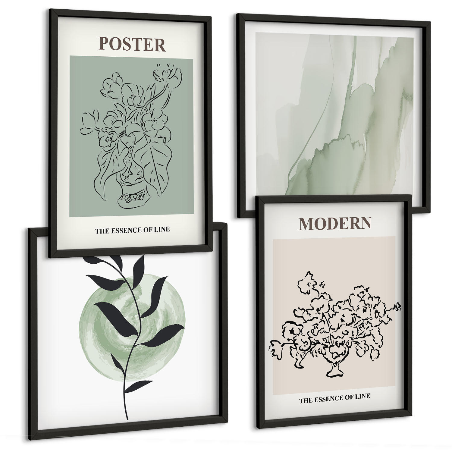 BILDER SET 4er Set - 50x50 cm & 40x60 cm Schwarzer Rahmen - Blumen in einer modernen Vase - Schwarz, Kunststoff (50/50cm) - TULUP