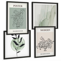 BILDER SET 4er Set - 50x50 cm & 40x60 cm Schwarzer Rahmen - Blumen in einer modernen Vase - Schwarz, Kunststoff (50/50cm) - TULUP