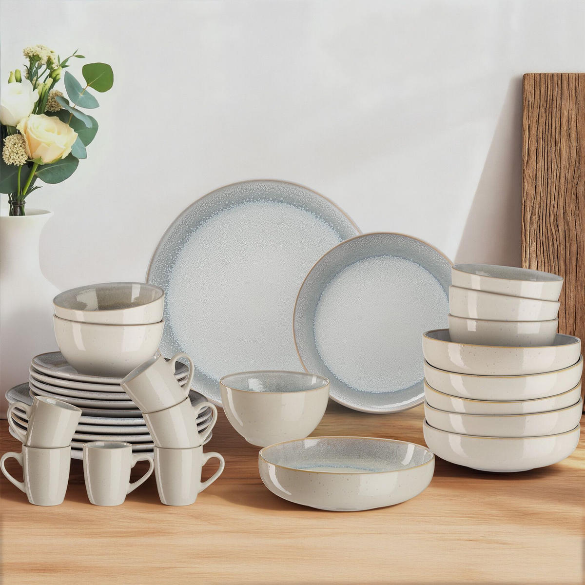 KOMBISERVICE Mare, ineinander stapelbar, Sand - Sandfarben, Keramik (26.5/2.5/26.5cm) - tectake