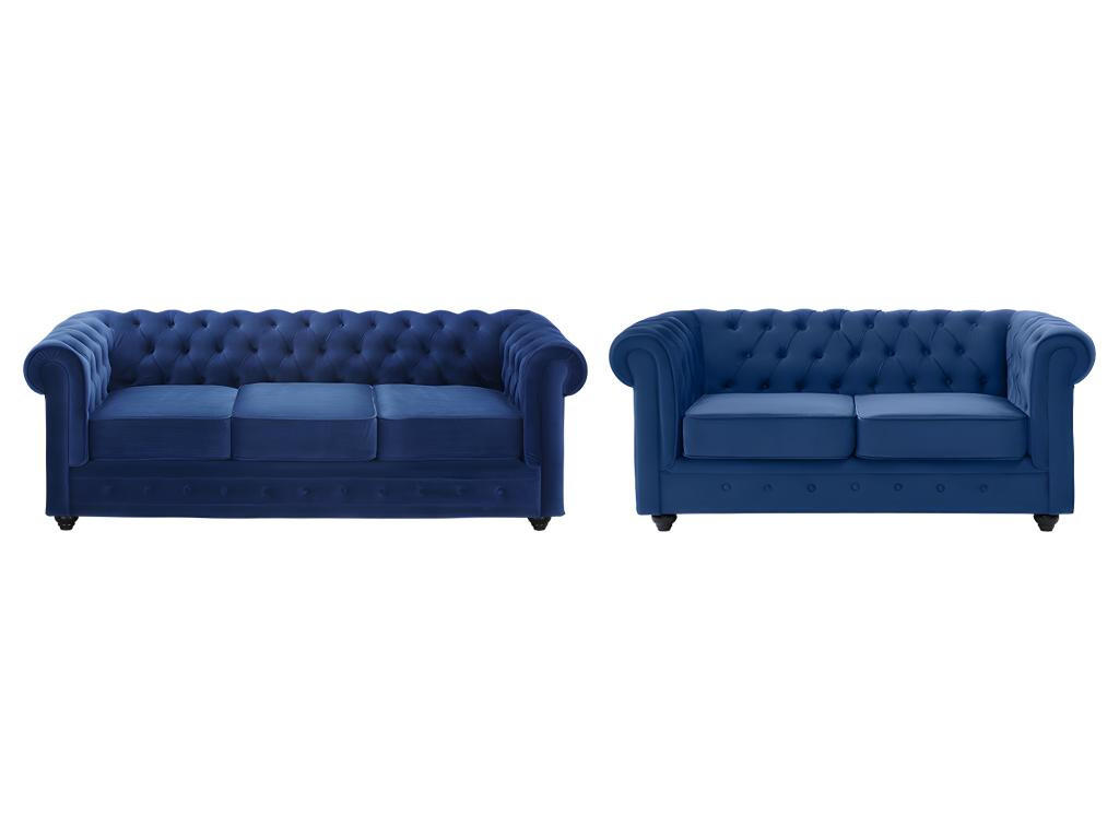 COUCHGARNITUR 3+2 - Samt - Dunkelblau - CHESTERFIELD - Blau, Textil (88/72/205cm) - Vente-Unique