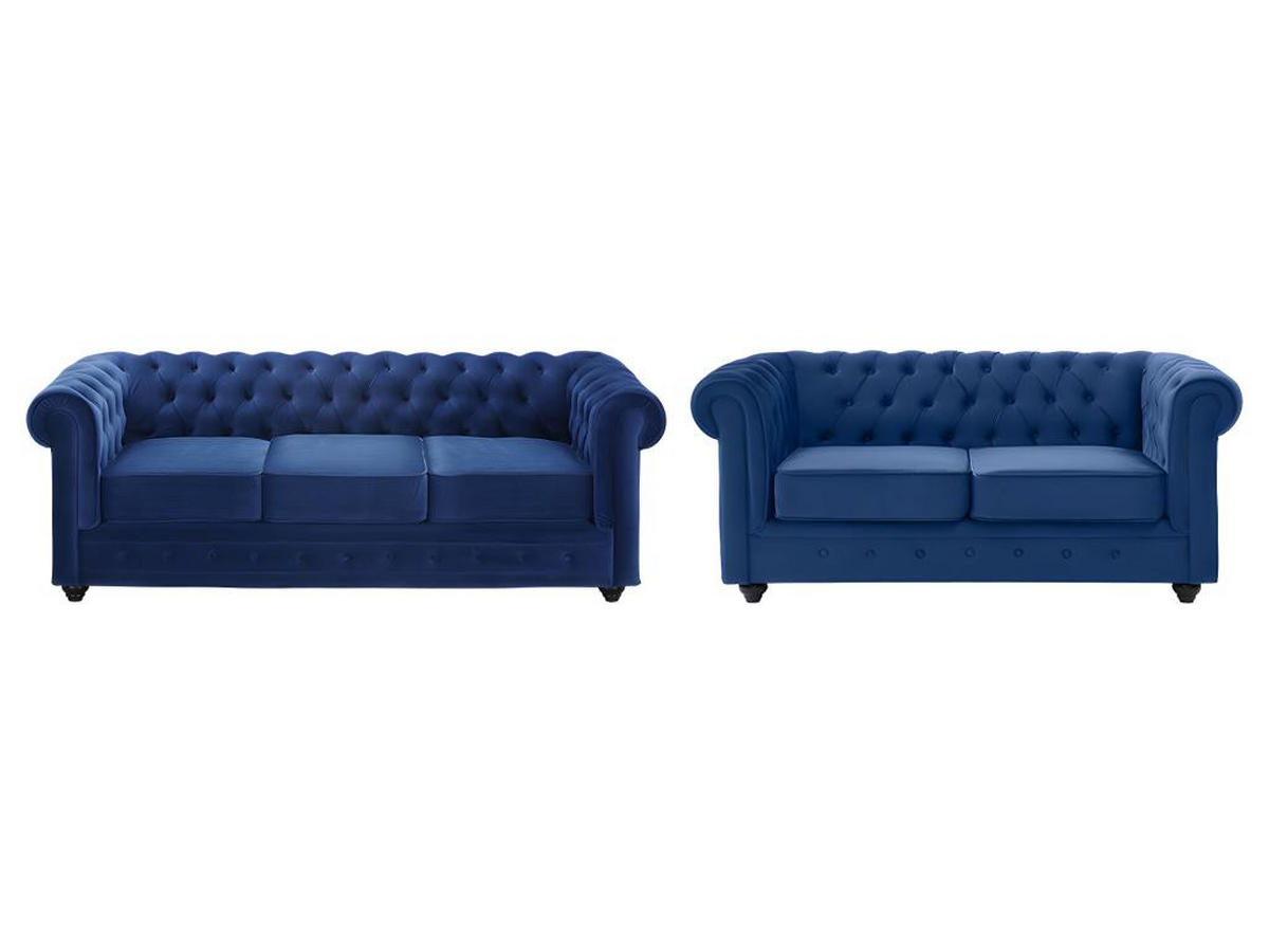 COUCHGARNITUR 3+2 - Samt - Dunkelblau - CHESTERFIELD - Blau, Textil (88/72/205cm) - Vente-Unique