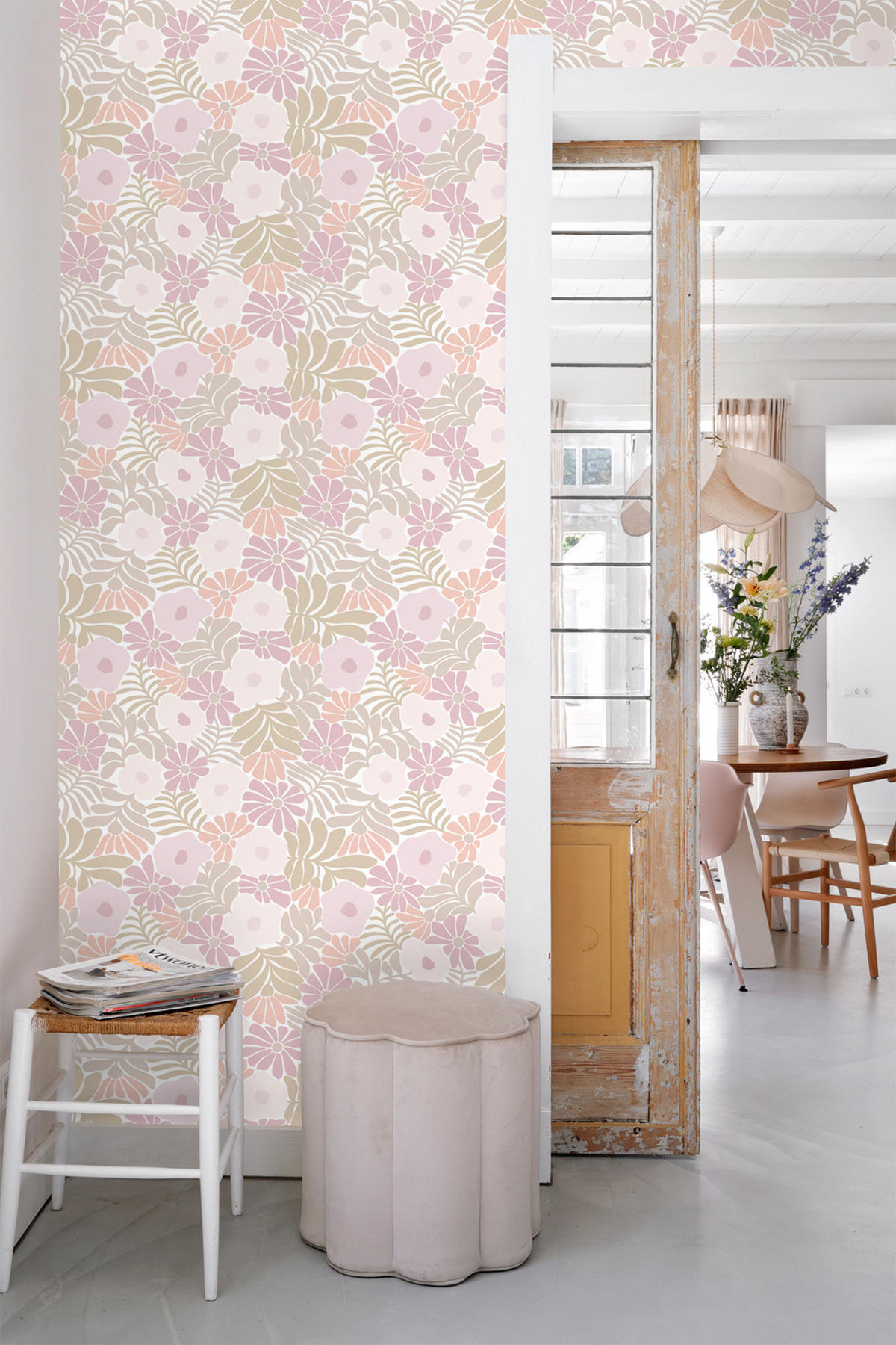 TAPETE Blumen im Matisse-Stil 53 cm x 10.05 m - Pink, Papier (53/1000cm) - ESTAhome