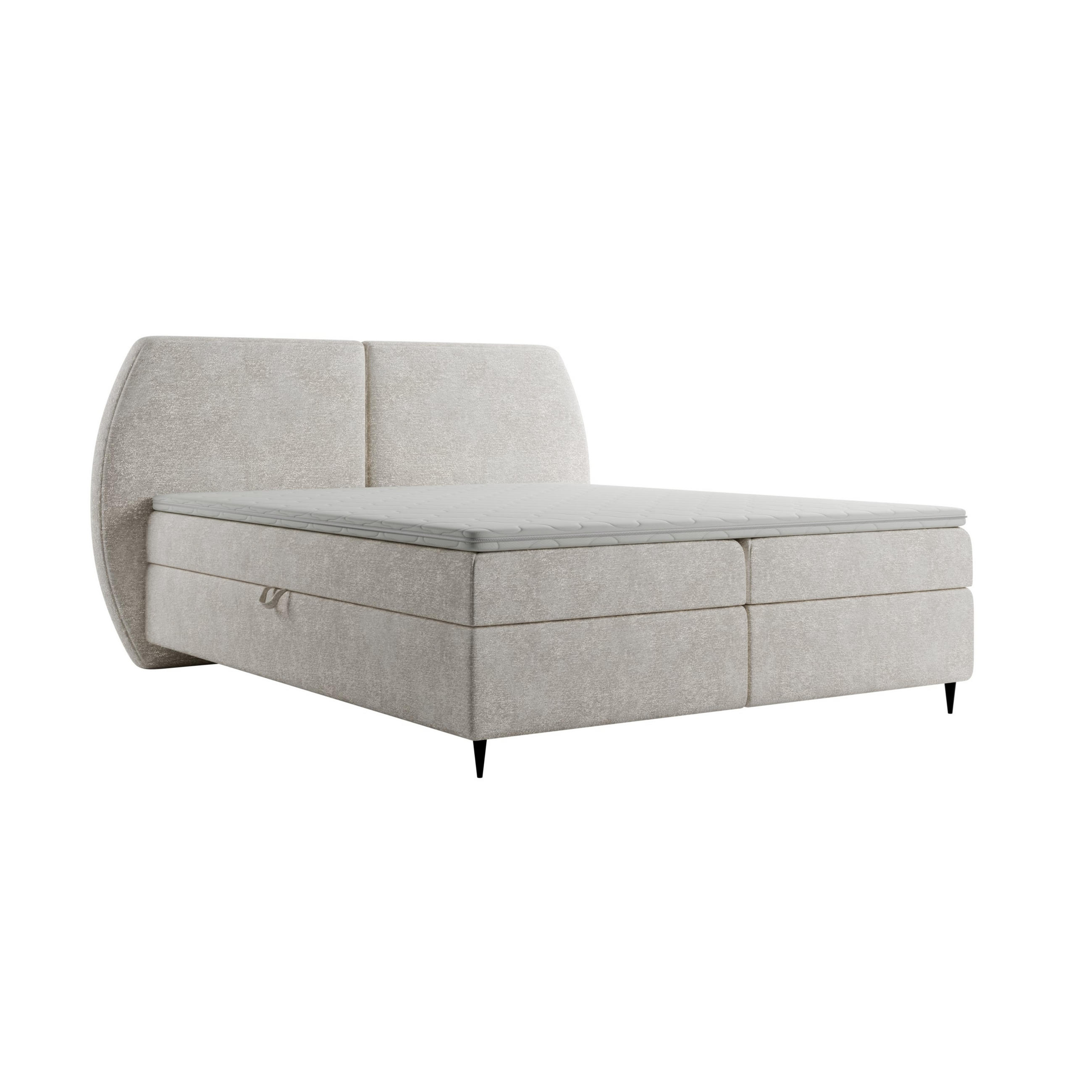 BOXBETT MADRYT, 180x200 cm, Creme, inkl. 2 Bettkästen und Topper - Creme, Textil (180/200cm) - Excellent Home