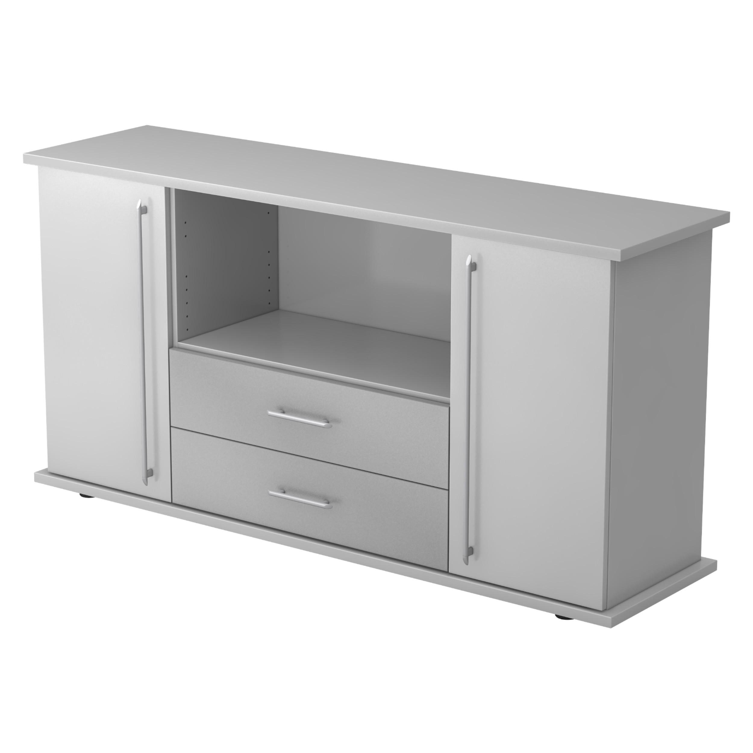 SIDEBOARD mit 2 Schübe & 2 Türen 44,8/166,1/84 cm in Grau Relinggriff (Kunststoff) - Grau, Holzwerkstoff (166.1/84/44.8cm) - bümö