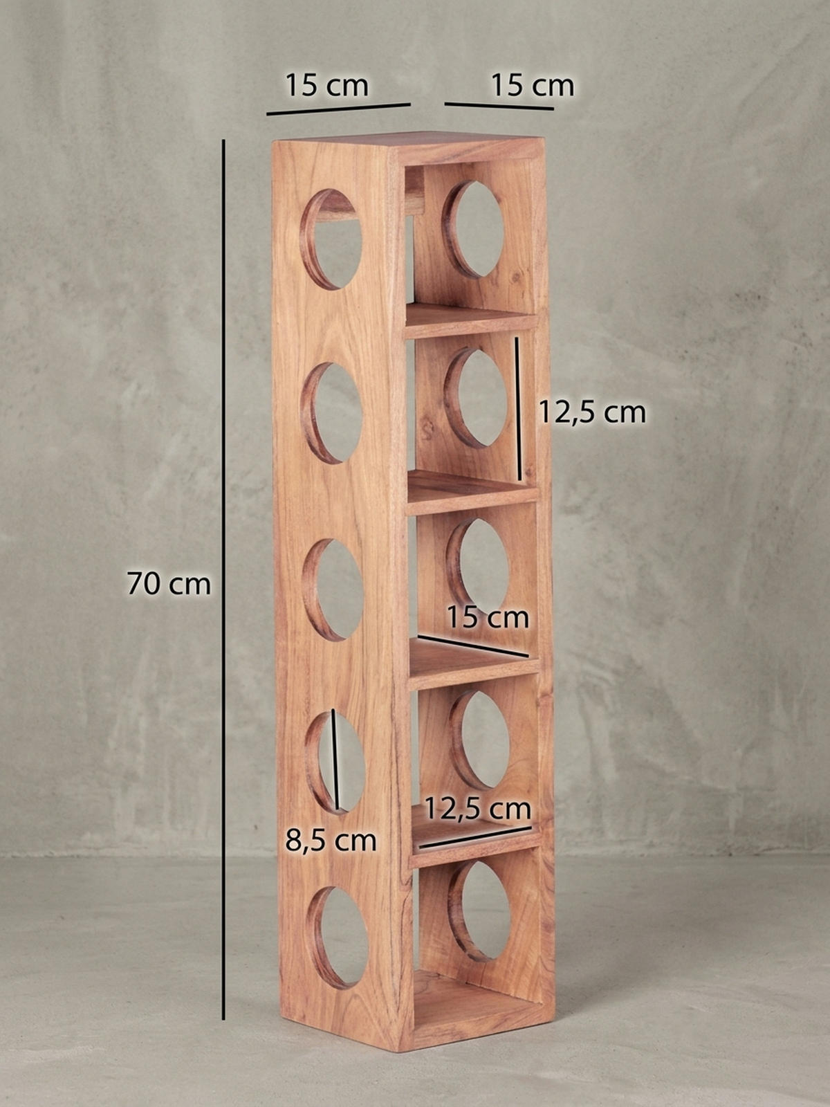 WEINREGAL Massivholz mit 5 Fächern Wandmontage Edelholz-Optik, Beige 70 cm - Beige, Holz (15/70/15cm) - KADIMA DESIGN