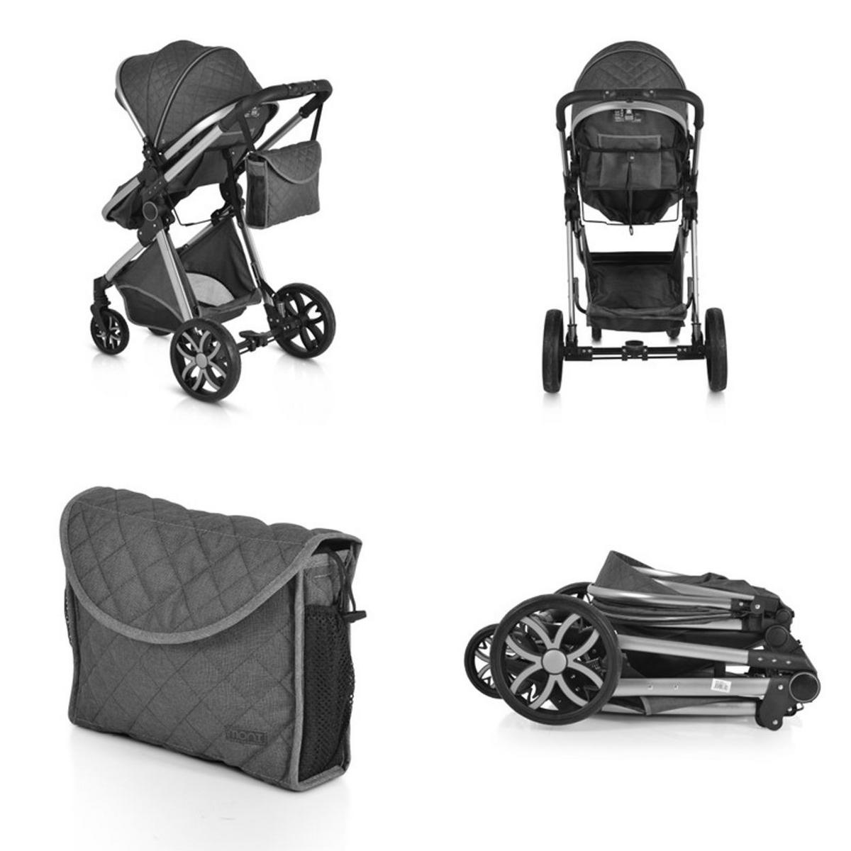 KINDERWAGEN Alma schwarz Sportsitz Tragetasche umbaubar Wickeltasche Sitz umkehrbar - Schwarz, Metall (90/60/120cm) - Moni
