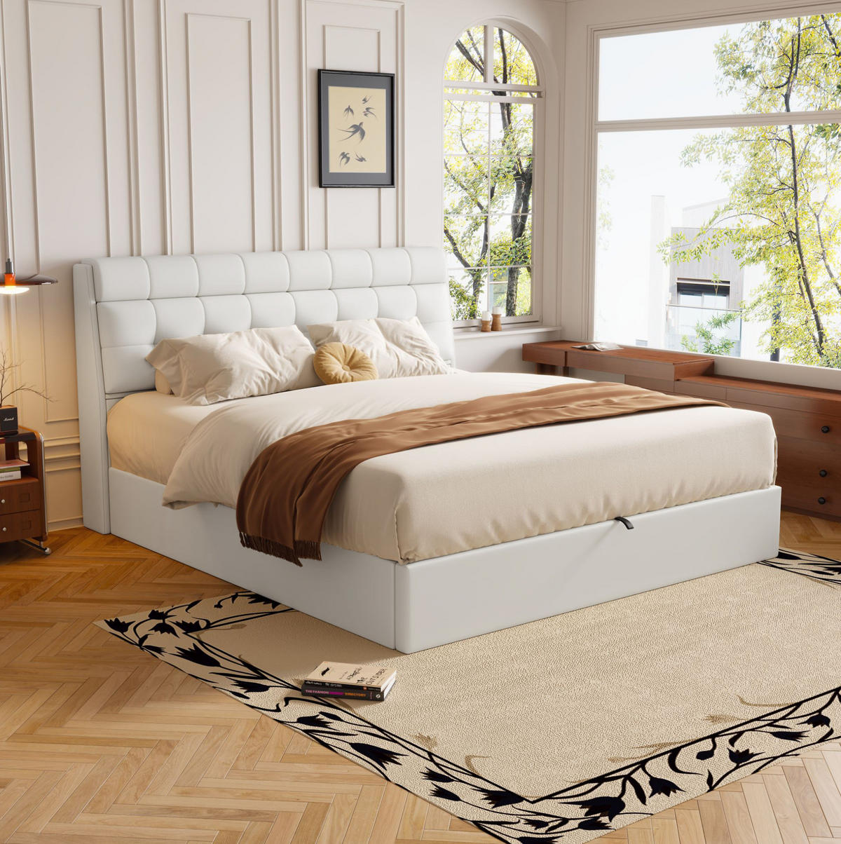ČALÚNENÁ posteľ 140/190 cm biela s hydraulickým úložným priestorom z PU - biela, plast (140/200cm) - OKWISH