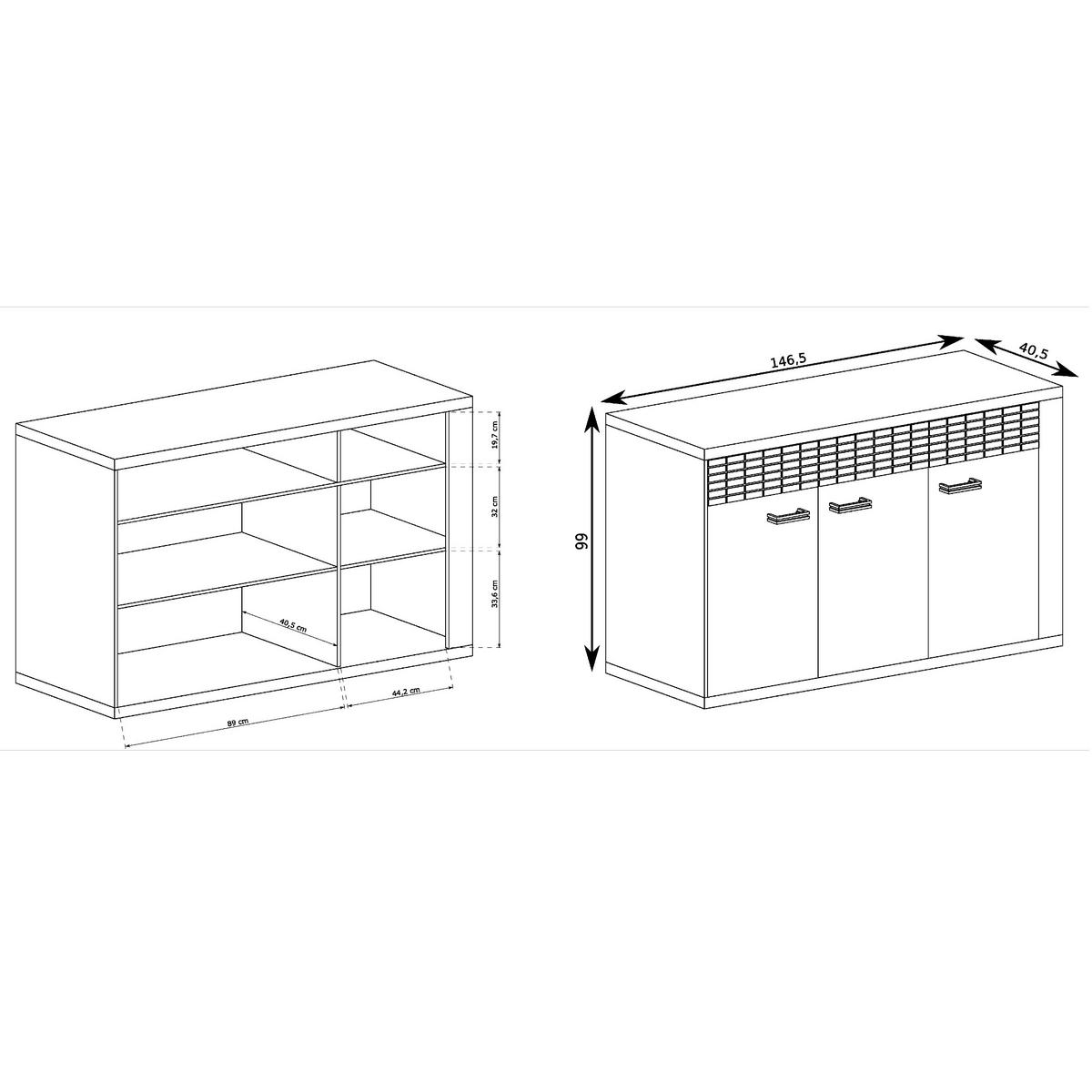 SIDEBOARD BALESTRAND N8 Dekorative Front Eiche - Eichefarben/Silberfarben, Glas/Holzwerkstoff (147/99/41cm) - Komodee