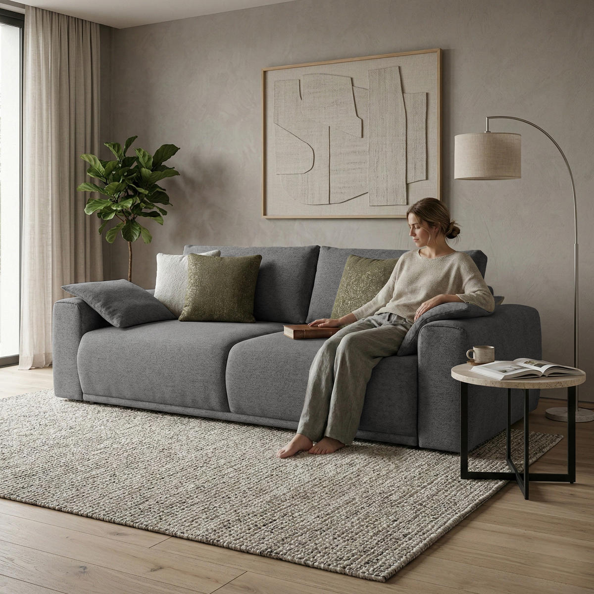 SCHLAFSOFA Polo 3-Sitzer mit Schlaffunktion, Grau - Grau, Textil (252/100/120cm) - Beautysofa