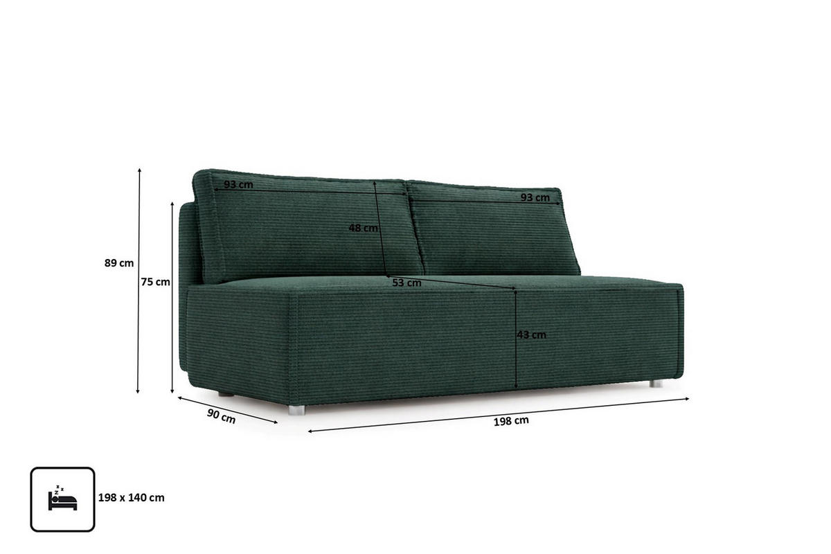 SCHLAFSOFA Mit Bettkasten DUO, Stoff Poso, Grün - Grün, Holz (198/89/90cm) - Kaiser Möbel