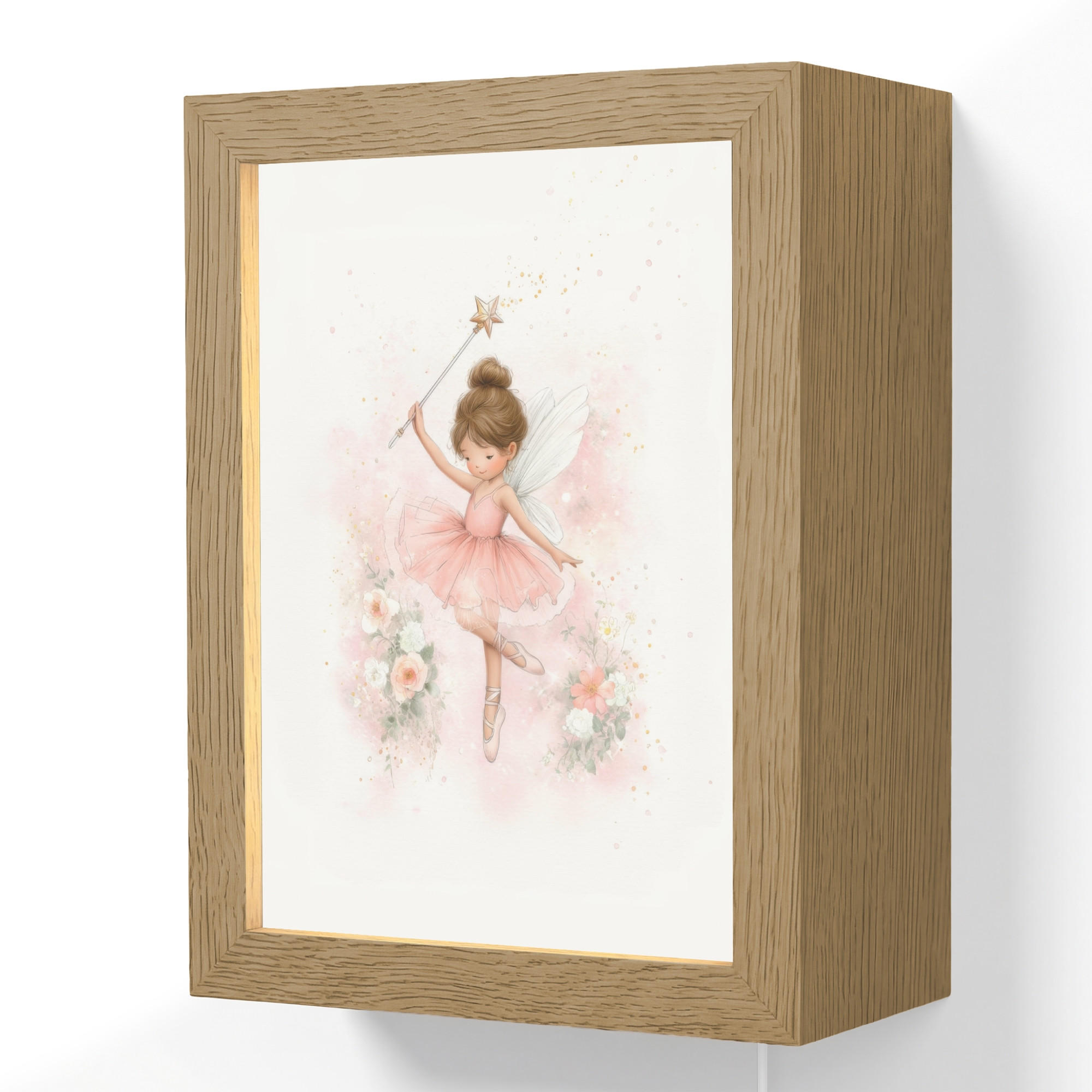 OnlyWow NÁSTĚNNÁ LAMPA Baletka - Víla - Květiny - Růžová 15x20 cm