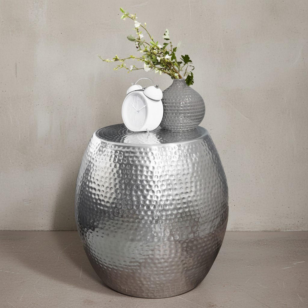 BEISTELLTISCH Aluminium Hammerschlag ENNS, Silber 42x42x42 cm - Silberfarben, Metall (42/42/42cm) - KADIMA DESIGN