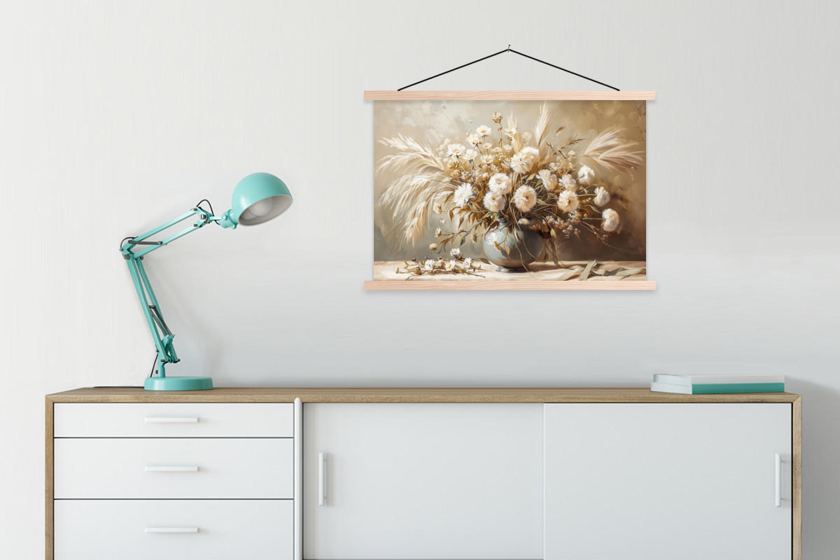 POSTER Blumen - Vase - Stilleben - Beige 90x60 cm - Creme, Textil (90/60/0.15cm) - MuchoWow