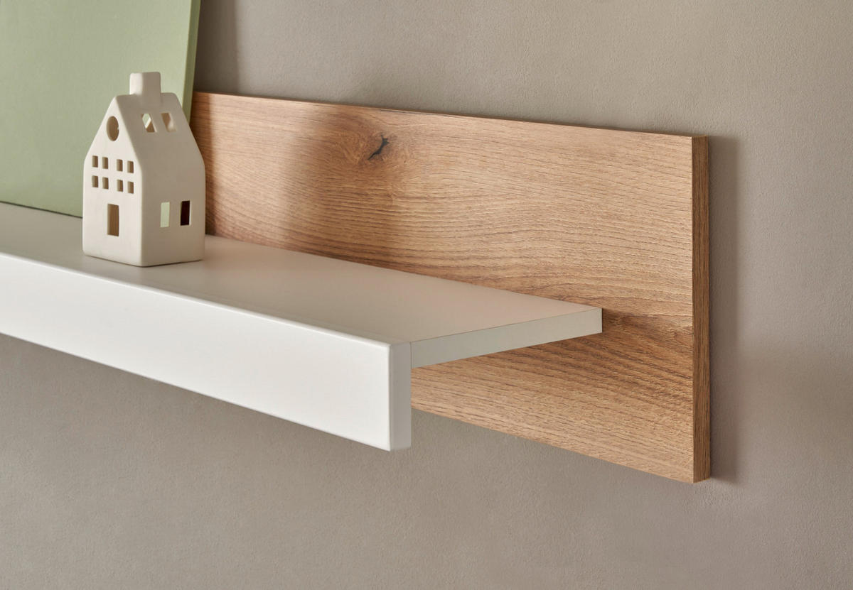 WOHNWAND weiß matt, Evoke Eiche, Wohnkombination Set 3-teilig 298 cm - Eichefarben/Silberfarben, Glas/Holzwerkstoff (298/195/43cm) - Furn.Design