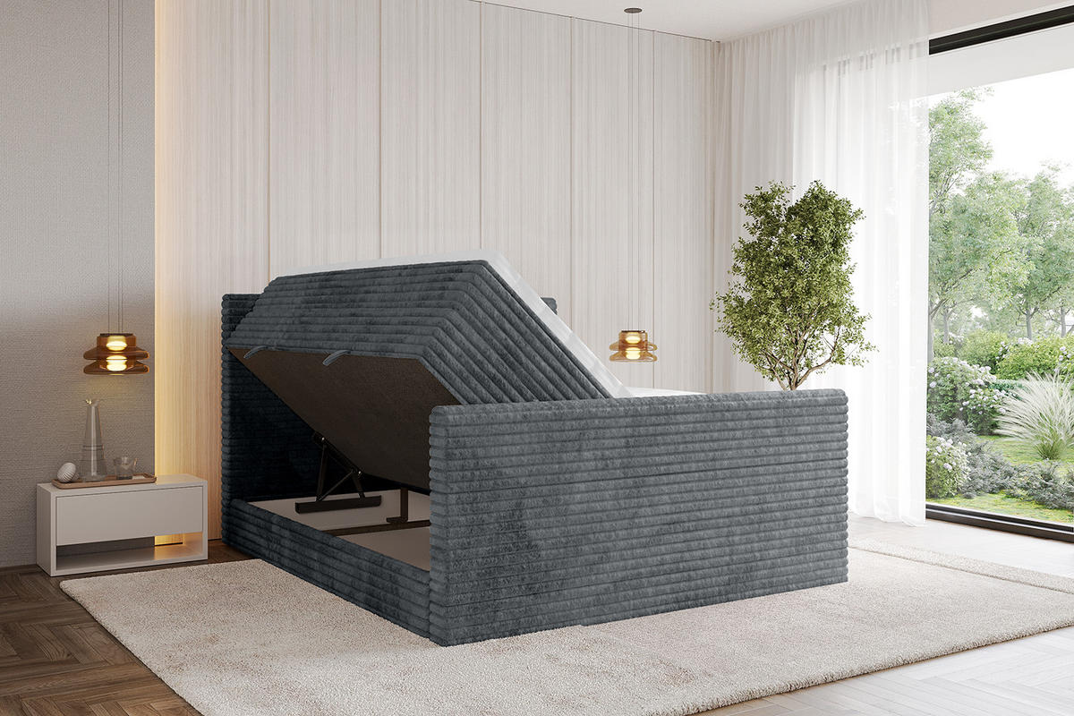 BOXSPRINGBETT mit Matratze H3|H4 und Lattenrost - TOLO-Z KING-v1 200x200 Cord - Dunkelgrau - Dunkelgrau, Holzwerkstoff (200/200cm)