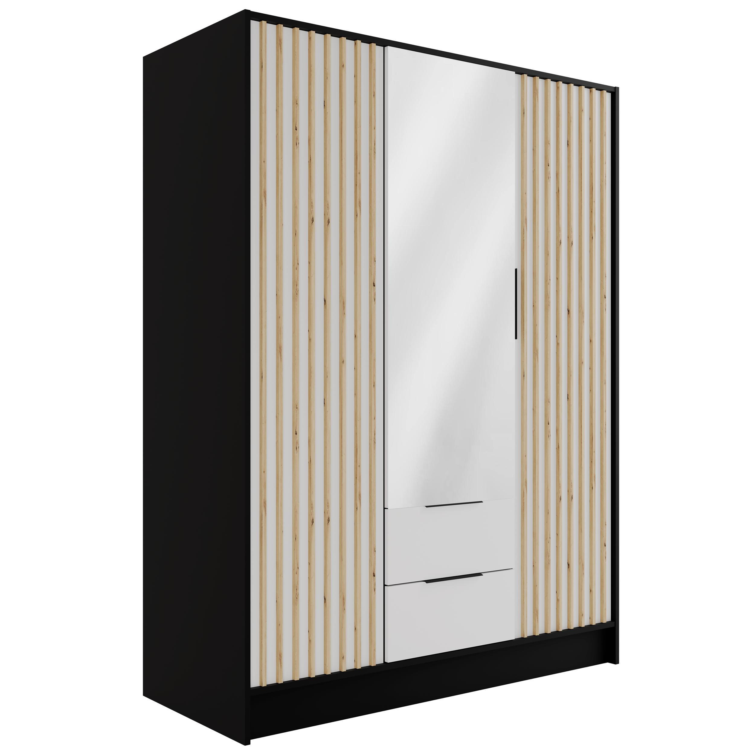 KLEIDERSCHRANK NELIA - 150 cm - Schwarz/Weiß, Holzwerkstoff (150/200/51cm) - ALTDECOR