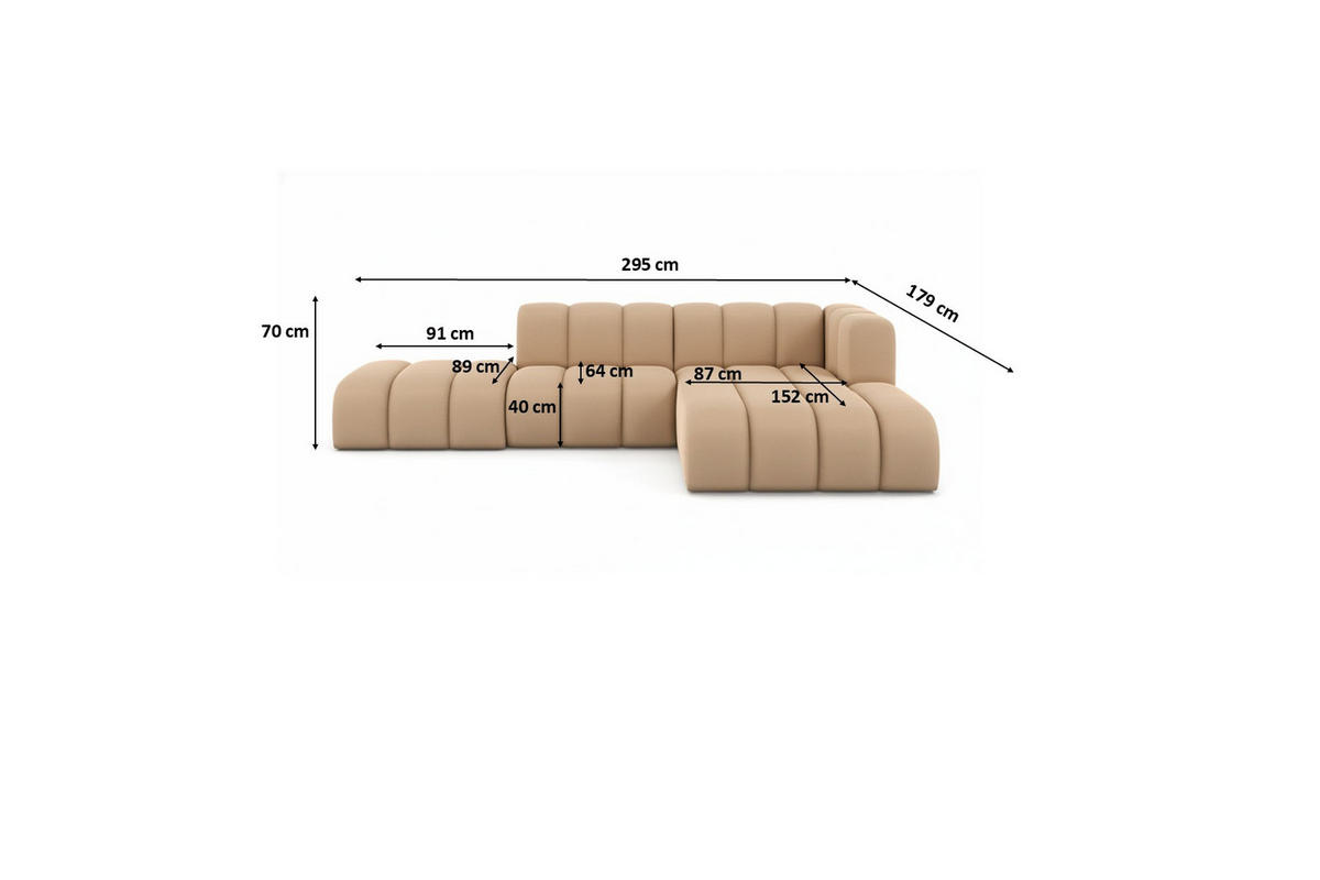 ECKSOFA L-form mit Hocker, Grand Mini, Stoff Salvador, Beige, Rechts - Beige, Holz (295/179cm) - Kaiser Möbel
