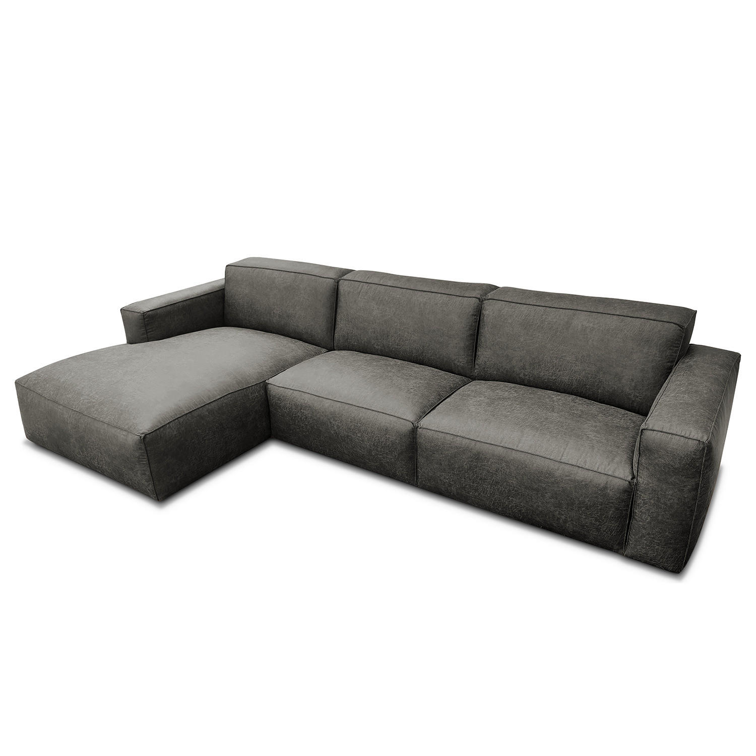 ECKSOFA mit Longchair - Dunkelgrau/Schwarz, Kunststoff (345/170cm) - home24