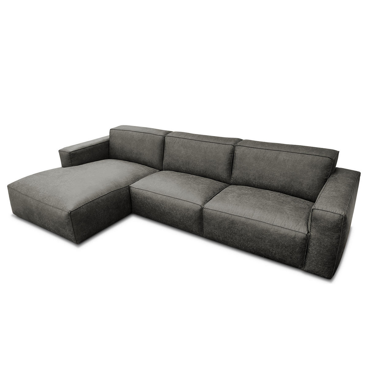 ECKSOFA mit Longchair - Dunkelgrau/Schwarz, Kunststoff (345/170cm) - home24