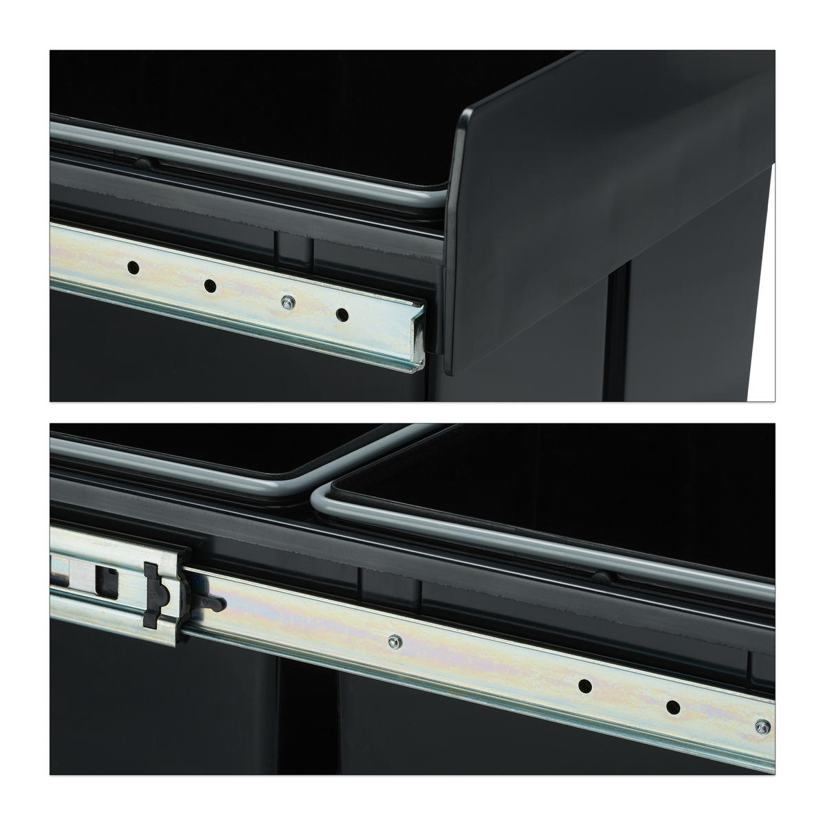 EINBAUMÜLLEIMER 2x15 L - Schwarz, Kunststoff/Metall (34.3/35.1/48cm) - Relaxdays