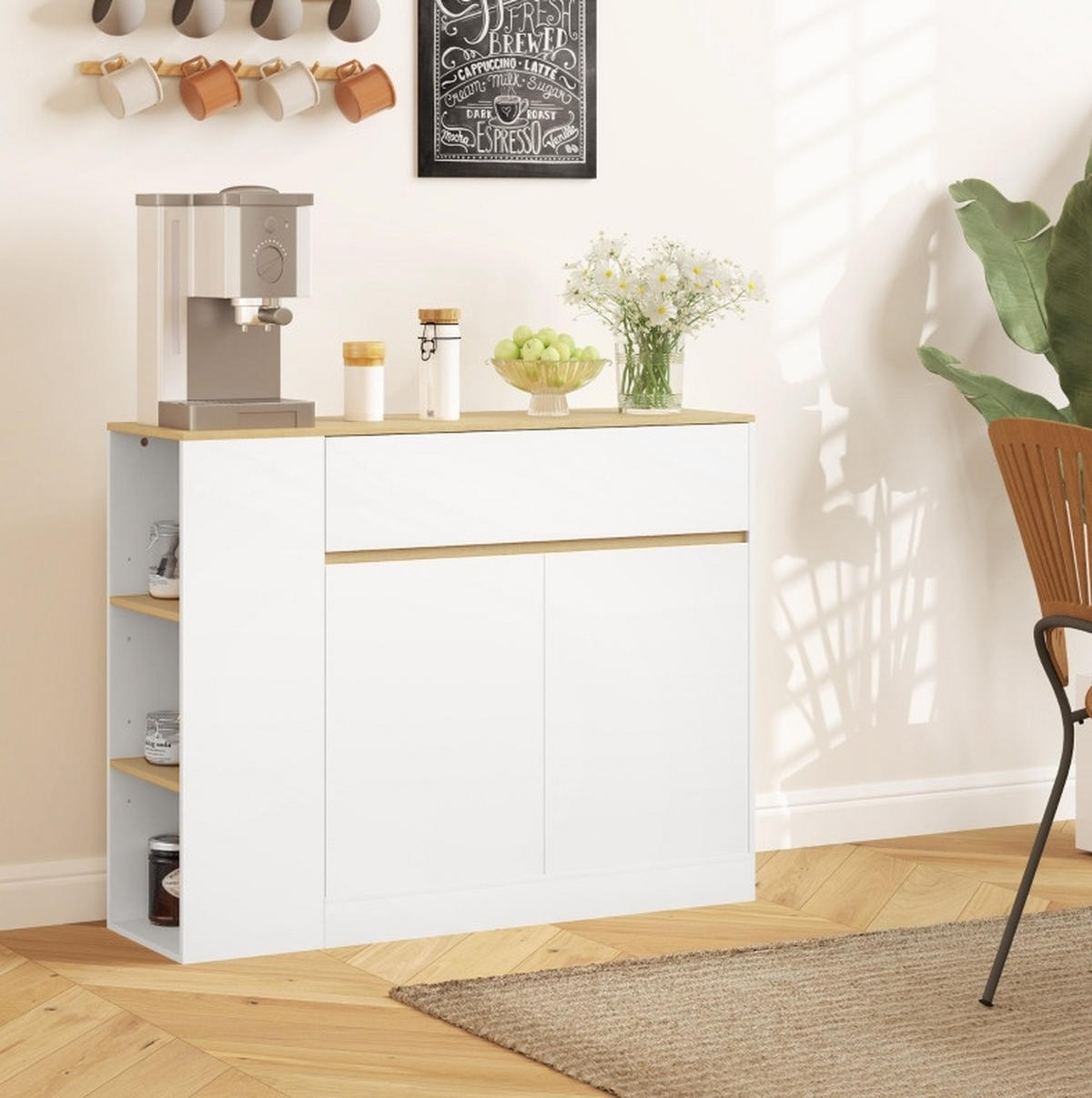SIDEBOARD 105/30/81.5 cm Weiß aus Holz mit verstellbaren Einlegeböden - Weiß, Holz (30/81.5/105cm) - OKMYHOME