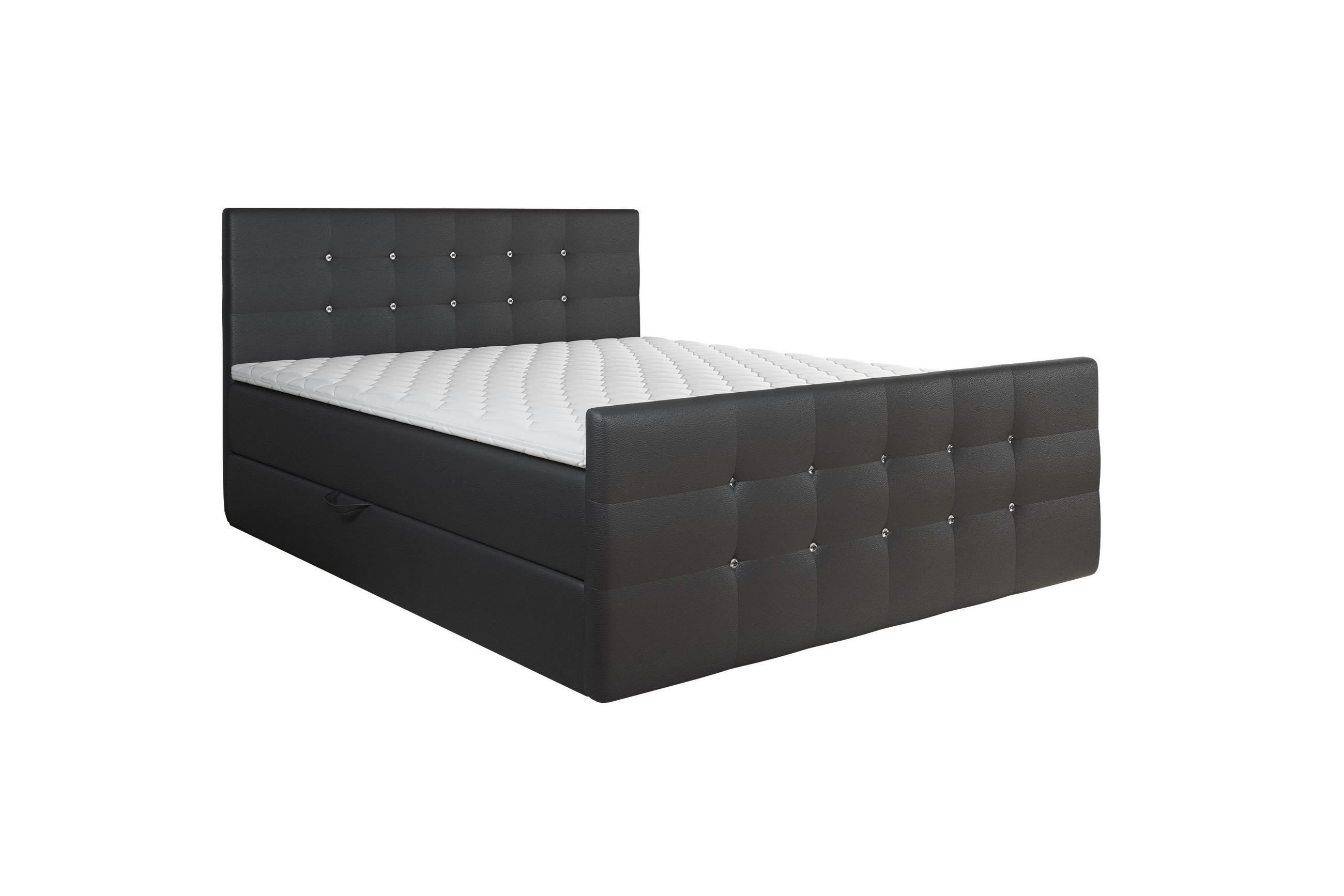 BOXBETT Paris Schwarzes Kunstleder 180x200 cm Bettkasten + Topper - Schwarz, Leder/Holz (180/200cm) - Comfortic