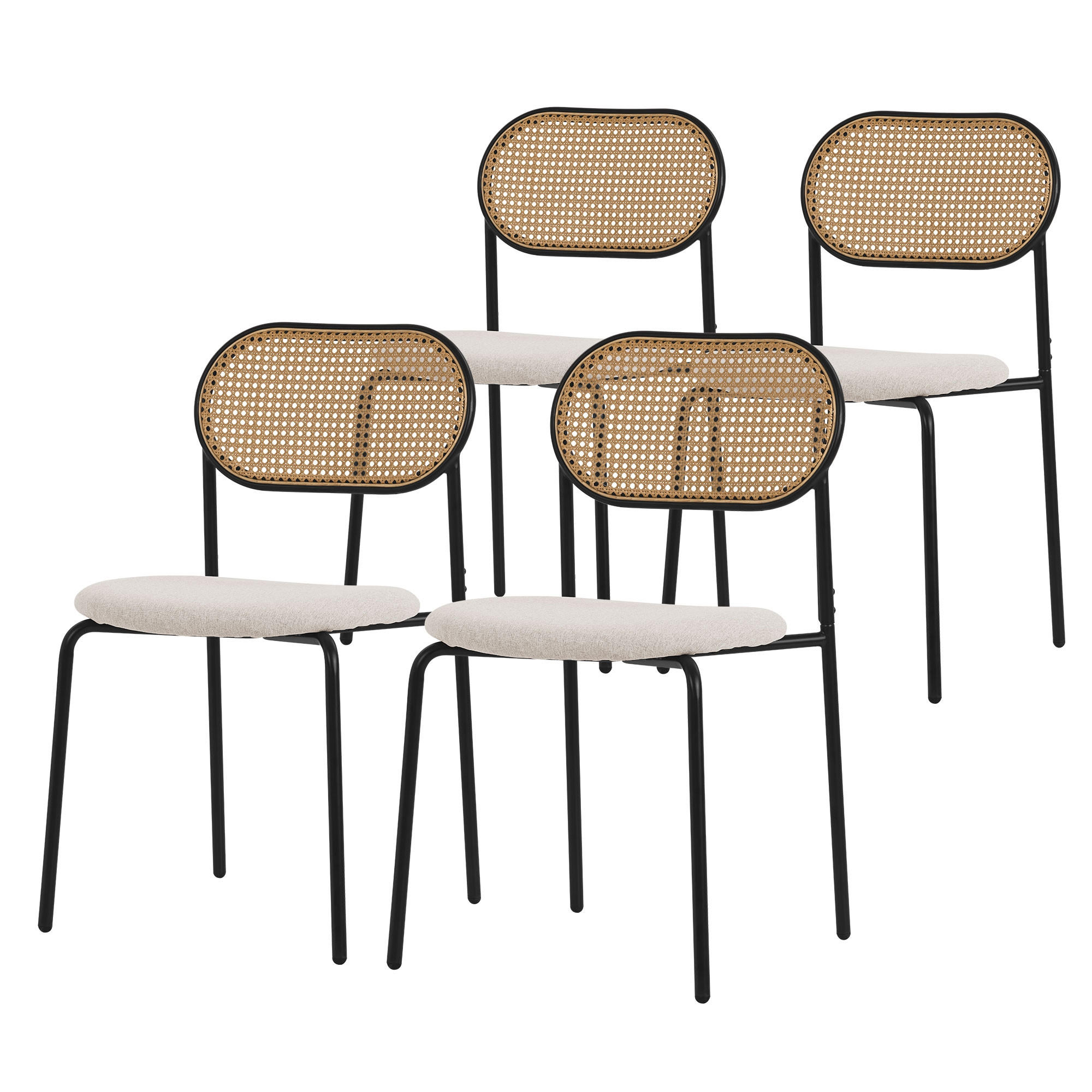 ESSZIMMERSTÜHLE 4ER-SET Beige Rattan - Beige/Schwarz, Metall (47/80.5/46cm) - ML-DESIGN