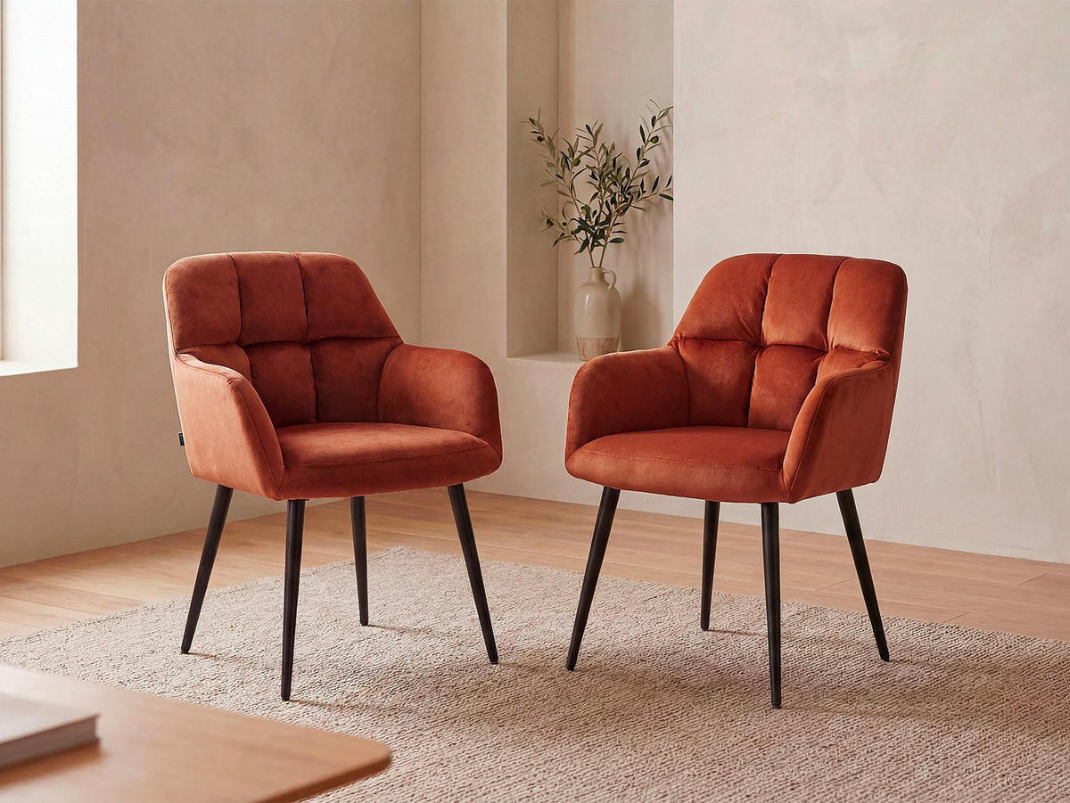 STUHL - 58.5 cm x 62 cm - Samt, Stoff - Terracotta - PEGA - Terracotta, Textil (58.5/78/62cm) - Vente-Unique
