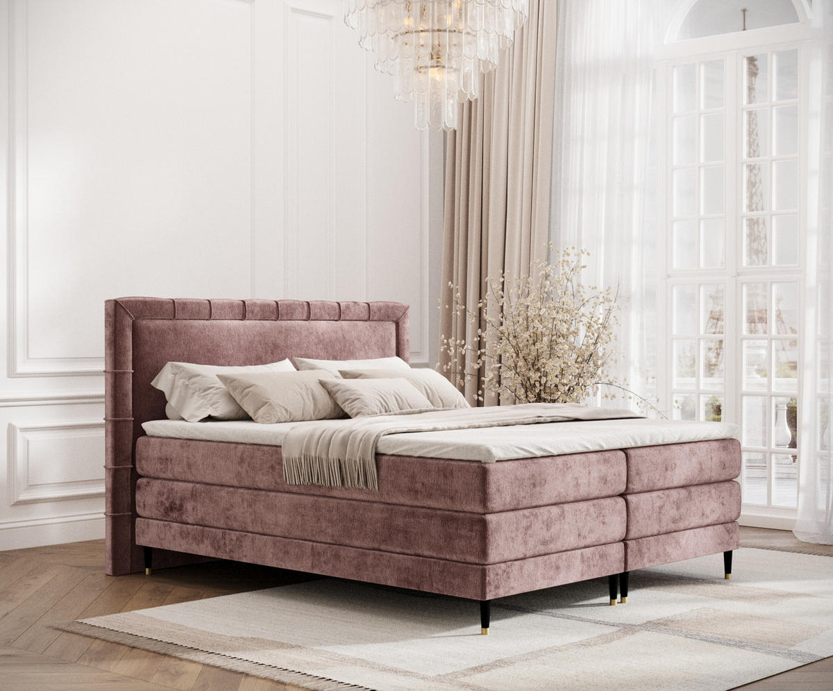 BOXSPRINGBETT Rimini Rosa 160/200 cm mit Matratze und Topper - Pink/Schwarz, Holz/Holzwerkstoff (160/200cm) - Maison de Reve