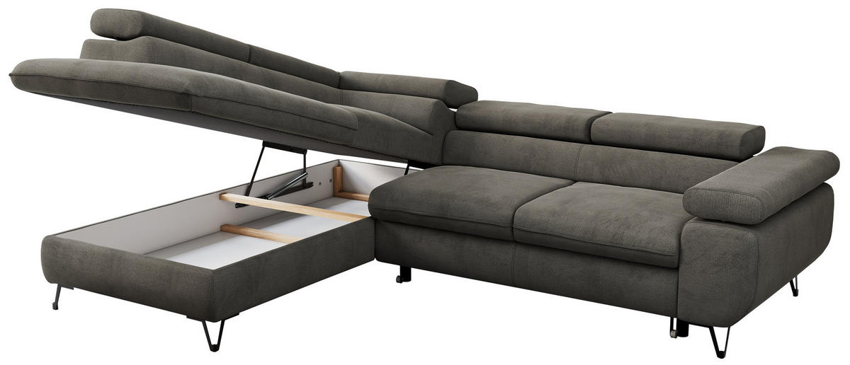 ECKSOFA PETER L Dunkelgrau Velvet - Links Seite - Dunkelgrau/Schwarz, Textil/Metall (208/273cm) - MKS