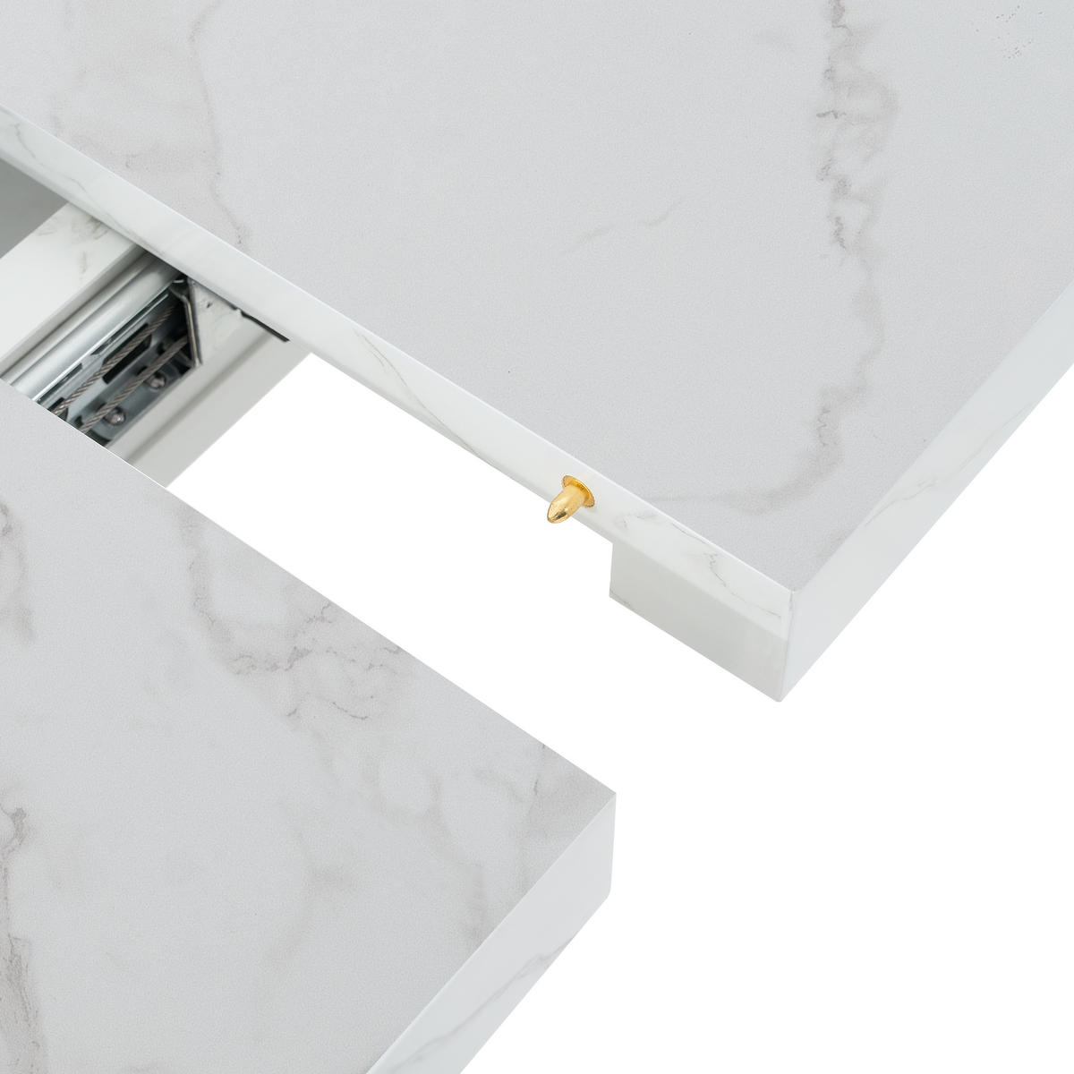 ESSTISCH Weiß Marmoroptik mit Ausziehfunktion & Stauraum-Sockel - Weiß, Glas/Holzwerkstoff (80/160/76cm) - Urban Meuble