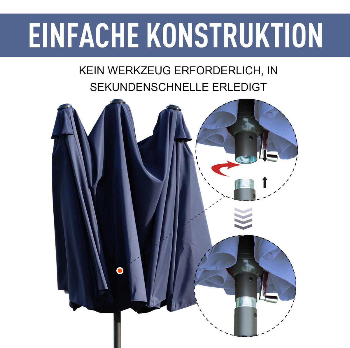 SONNENSCHIRM aus Aluminium Ø2,6xH2,35 m Rot mit Handkurbel & Knickfunktion - Rot, Metall (260/260cm) - Modfu