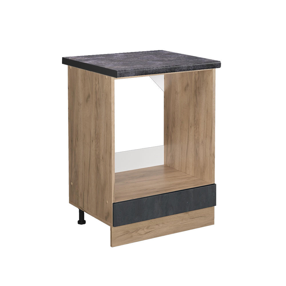 HERDUMBAUSCHRANK R-Line Schwarz Beton 60 cm AP Anthrazit - Eiche Wotan/Schwarz, Holzwerkstoff (60/81.6/60cm) - Vicco